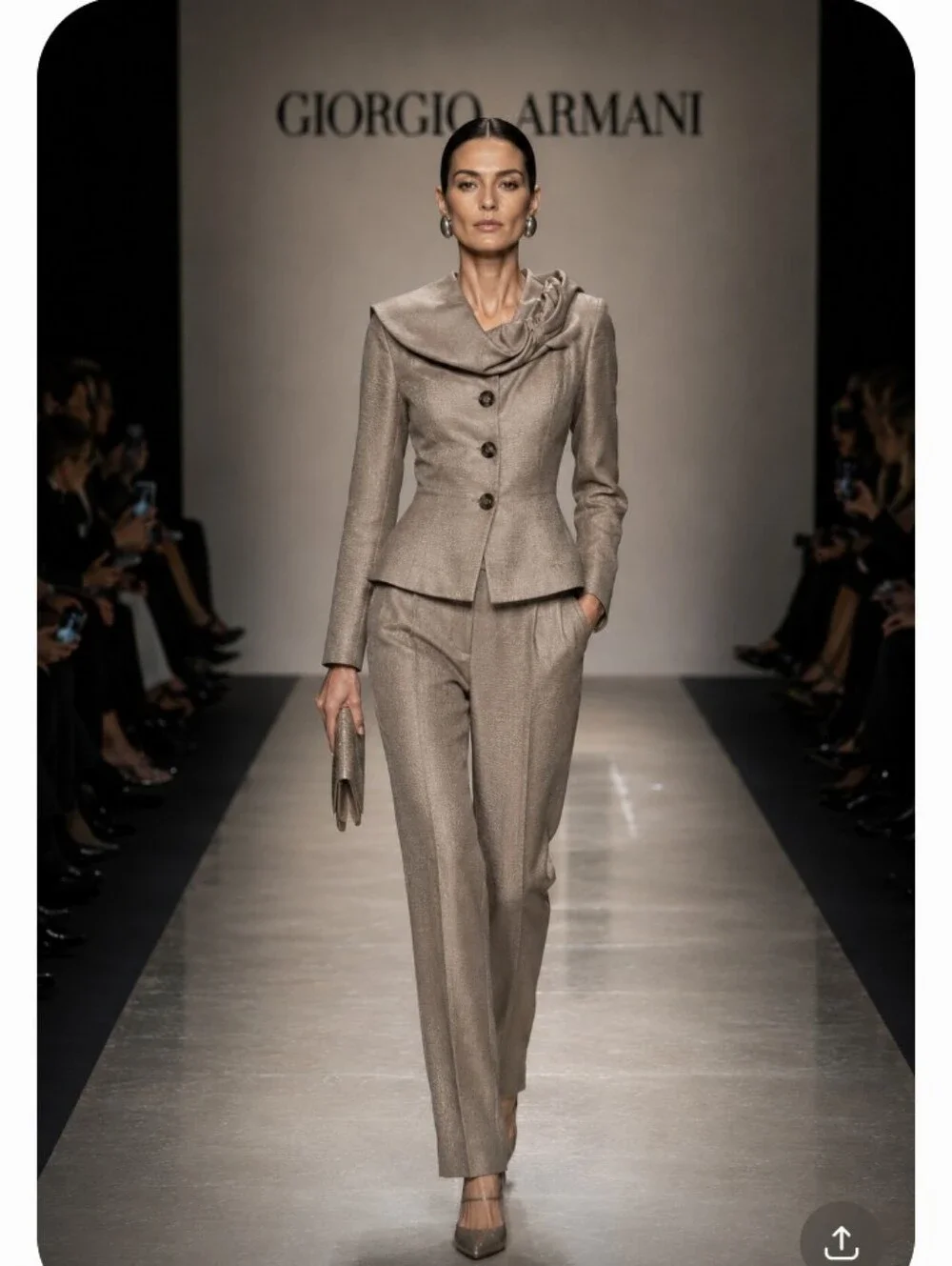 GIORGIO ARMANI 46 12 PEPLUM TAN SILK WAFFLE COUTURE RUNWAY TIMELESS  PANTS SUIT - Picture 9 of 14
